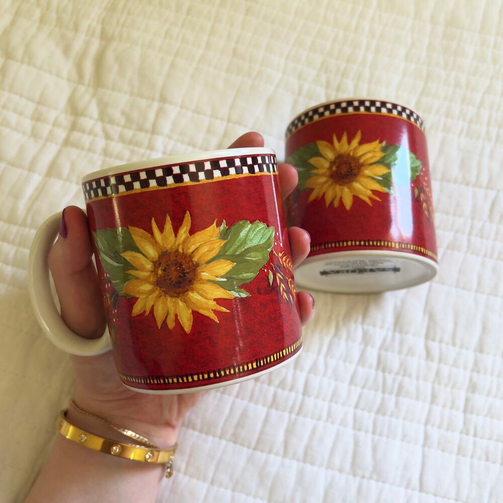Vintage Sakura Sunflower Mug Chanticleer Set of 2 Stoneware Coffee Cups